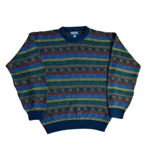 Jantzen Men's Colorful Patterned eclectic grandpa knit Crewneck Sweater XL